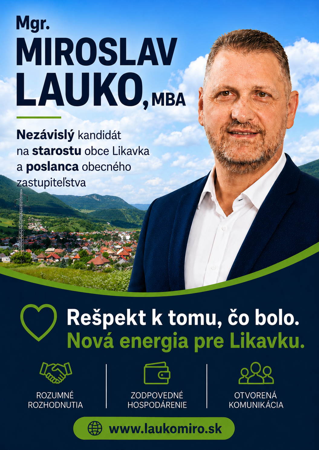 Volebný leták — nezávislý kandidát na starostu obce Likavka Mgr. Miroslav Lauko, MBA